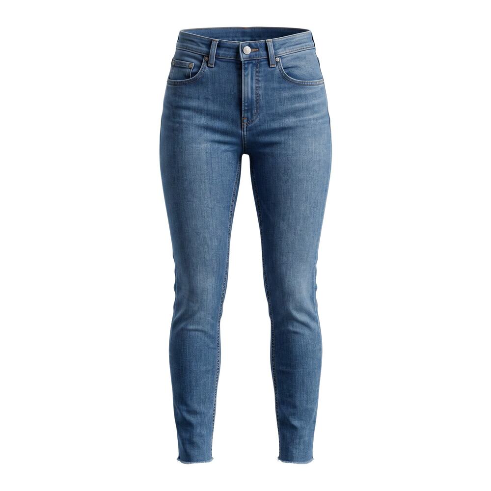 Rag and Bone blue denim jeans with skinny fit five-pocket design raw hem cuffs s